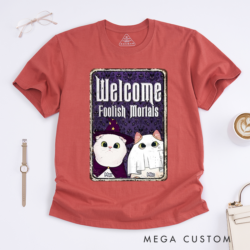 Personalized Tarot Lovers Classic T-Shirts Halloween Cat Classic T-Shirts Cute Wizard and Ghost Cat Design Gift for Cat Lovers
