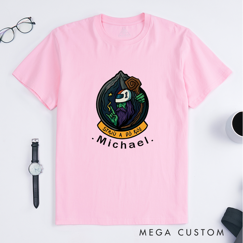 Personalized Mountain Wizard Classic T-Shirts Custom Name Magical Graphic Unisex Retro Gift Unique Hand Drawn Illustration for Men Women Friends Fans