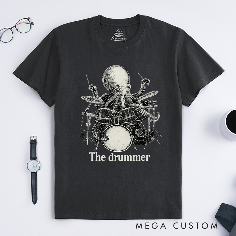 Personalized Classic T-Shirts Octopus Drummer T-Shirt Vintage Music Tarot Graphic Tee for Music Lovers
