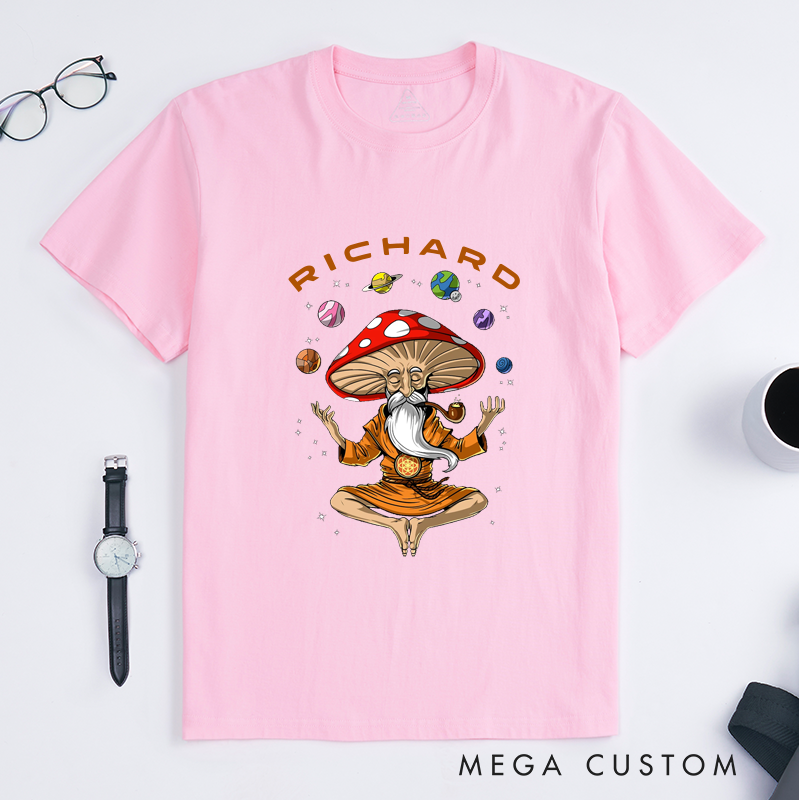 Personalized Mushroom Guru Meditation Classic T Shirts Custom Cosmic Zen Mushroom Spirit Tee Unique Mystical Gift for Men Women Spiritual Art Top