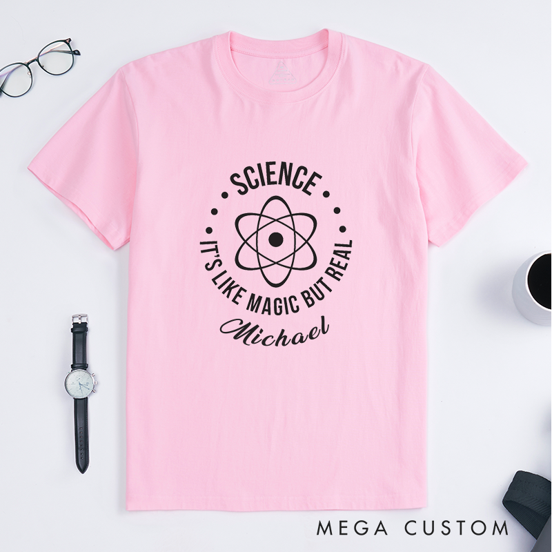 Personalized Science Magic T Shirt Custom Name Gift for Science Lovers Unique STEM Quote Classic Tee for Men and Women Cool Nerdy Present for Michael
