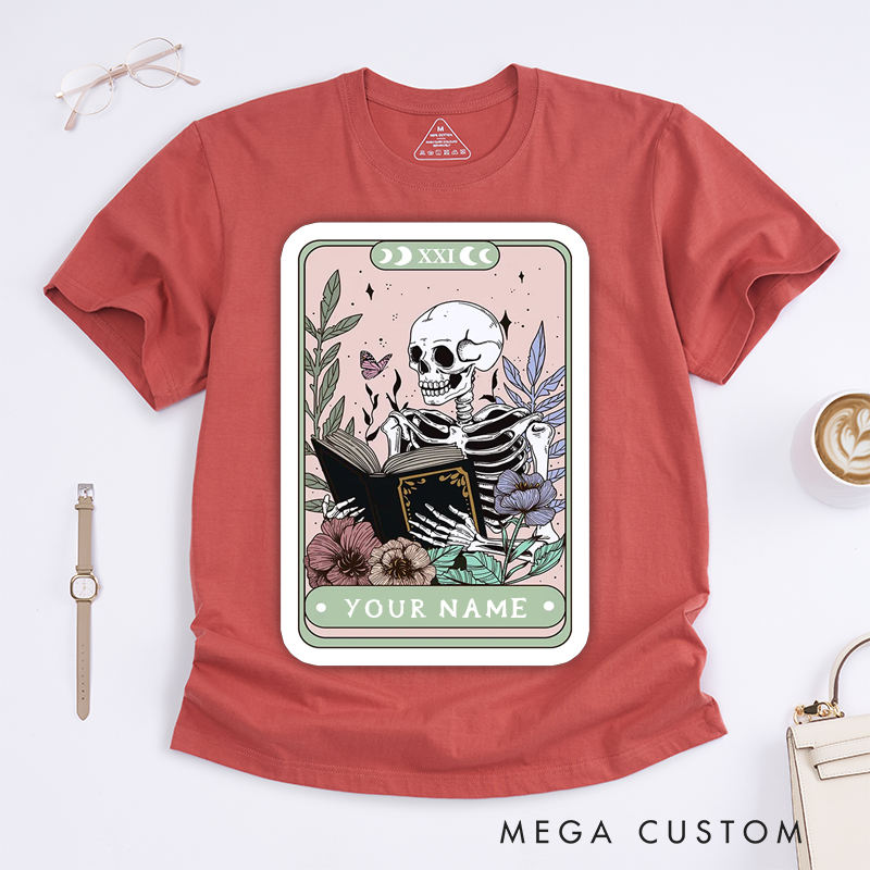Personalized Tarot Lovers Classic T-Shirts  The Reader Skeleton  Pink Tarot Card  T-shirts Gift for Reader Cute 