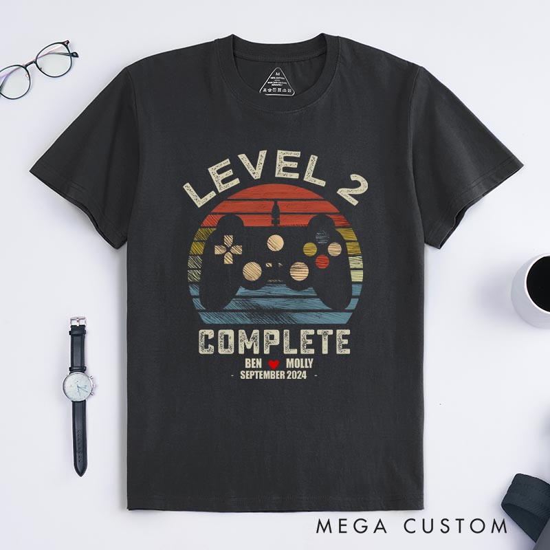 Personalized Level up Anniversary Game Couple Classic T-Shirts Anniversary Video Game Tshirt Geek Gaming Nerd Shirt