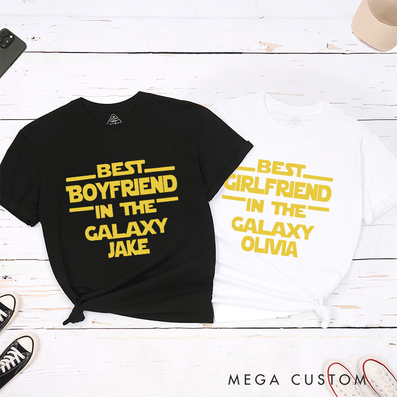 Personalized Best Couple in the Galaxy Matching Classic T-Shirts Honeymoon Shirt for Movie Lovers Valentines Day Just Married Shirt