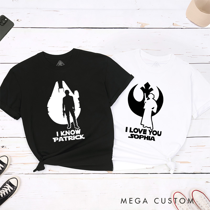 Personalized Star I Love You I Know Couple Matching Classic T-Shirts Honeymoon Shirt for Movie Lovers Valentines Day Just Married Shirt