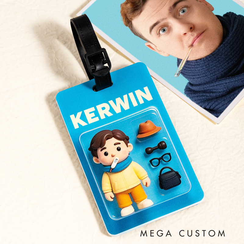 Personalized 3D Cartoon Character Traveling Luggage Tag with Name and Photo Travel Accessory Birthday Gift for Family Friend Travel Lover