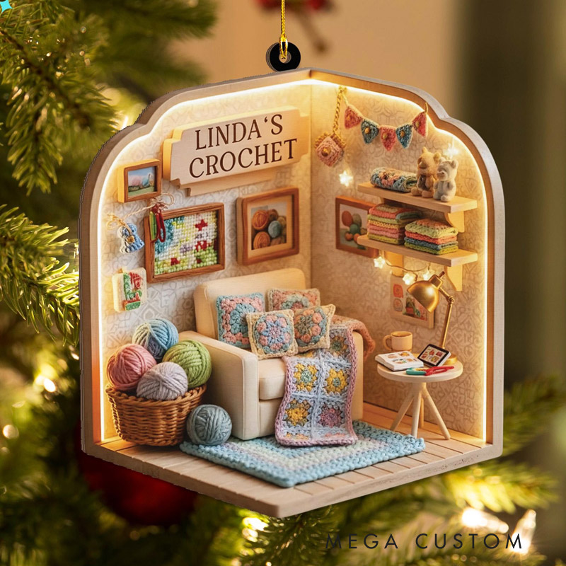 Personalized Crocheter Acrylic Christmas Ornament Hanging Decor Personalized Yarn Ornament Gift for Knitters and Crochet Lovers