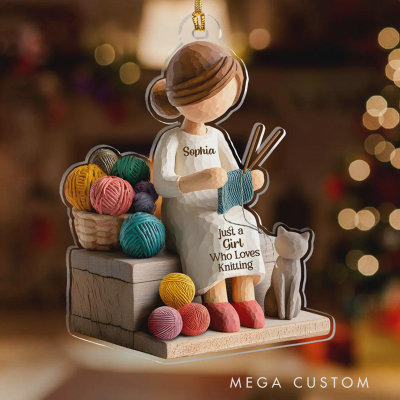 Personalized Just A Girl Who Loves Knitting Acrylic Ornament
