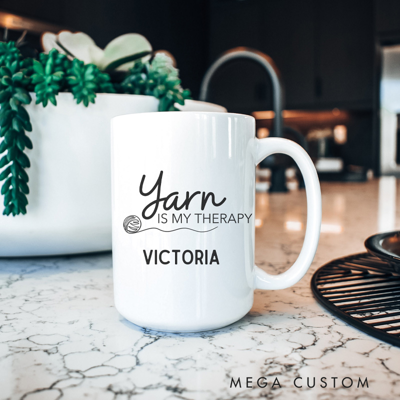 Personalized Funny Ceramic Yarn Coffee Mug Gifts for Knitting Lovers Yarn and Custom Name