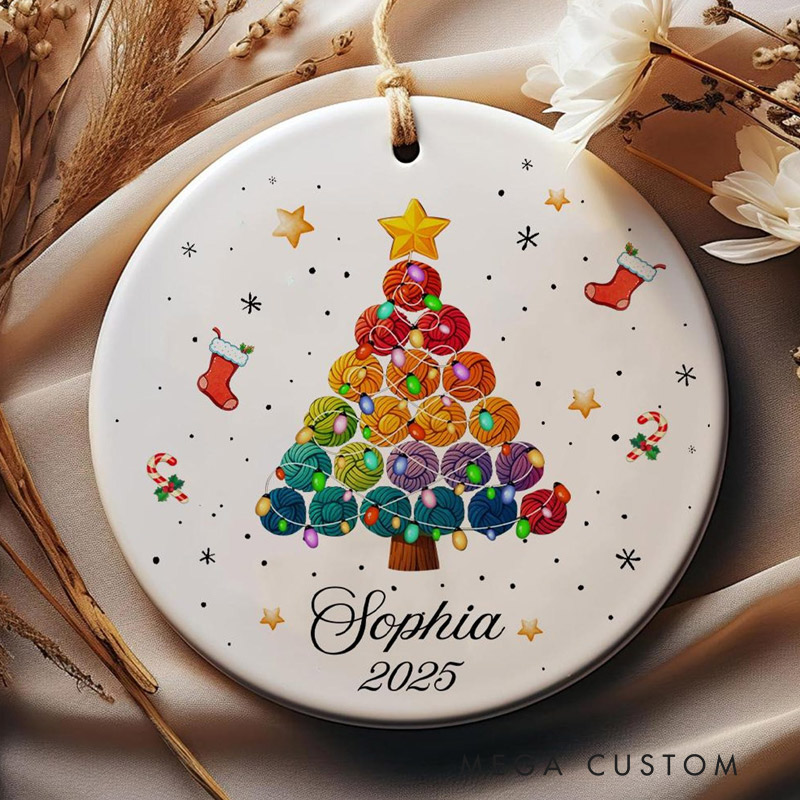 Personalized Yarn Christmas Tree Ornament Gift for Knitters