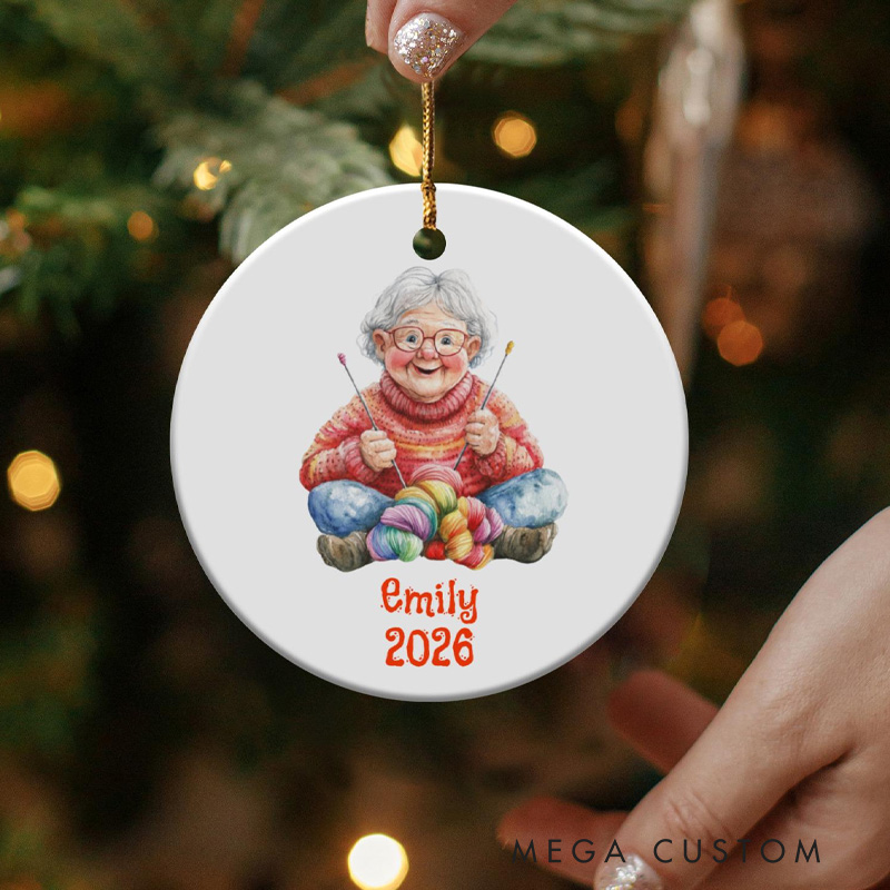 Personalized Grandma Knitting Ornament Hobby Gift for Knitter Elderly Woman Gift