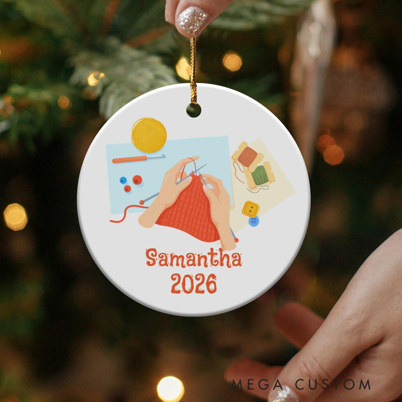 Personalized Knitting Name Ornament Hobby Gift for Knitter