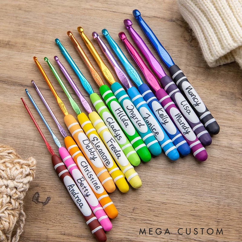Personalized Rainbow Handmade Crochet Hook with Name Ergonomic Design Birthday Gift for Crochet Lovers