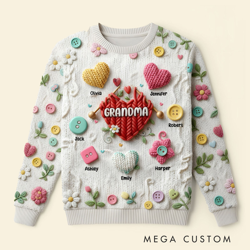 Personalizeds Ugly Sweater Grandma Knitting With Heart Sweater Gifts For Grandma & Mom
