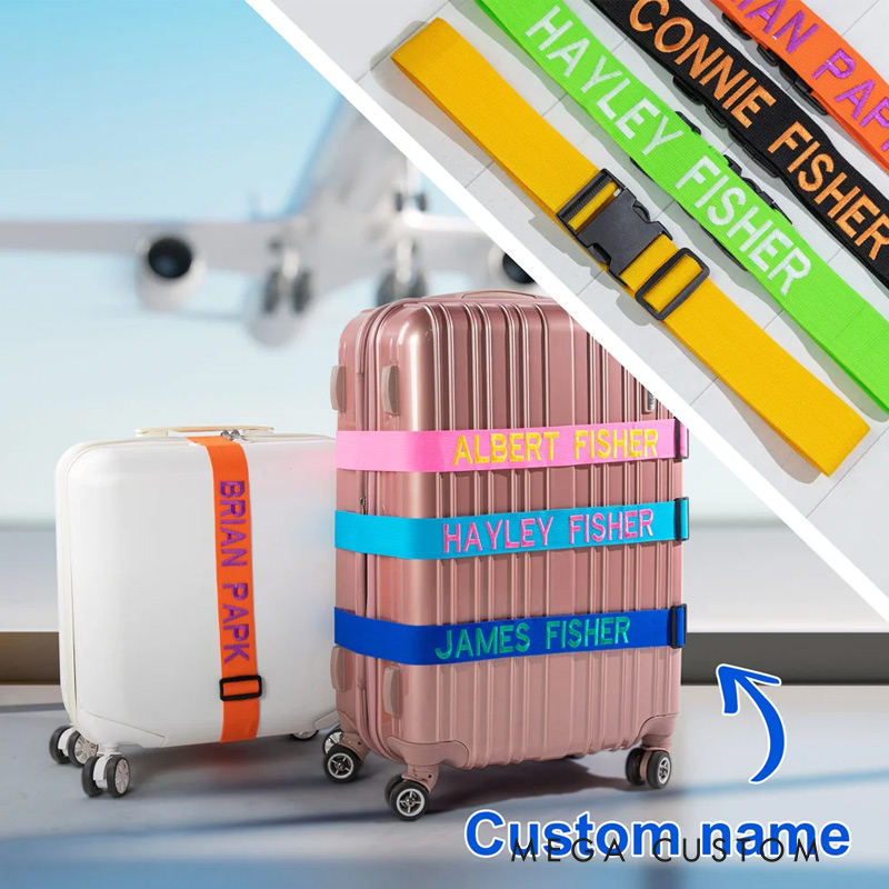 Personalized Adjustable Embroidery Name Luggage Strap for 20in - 28in Suitcase Travel Essential Birthday Gift for Travel Lover