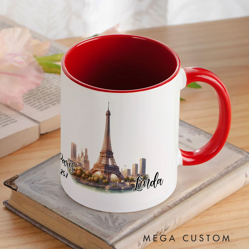 Personalized Watercolor Landmark 11oz Ceramic Mug with Name Birthday Christmas Gift for Travel Lovers