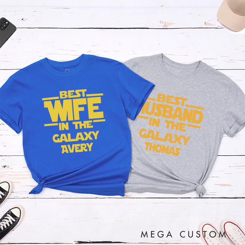 Personalized Best Couple in the Galaxy Matching Classic T-Shirts Honeymoon Shirt for Movie Lovers Valentines Day Just Married Shirt