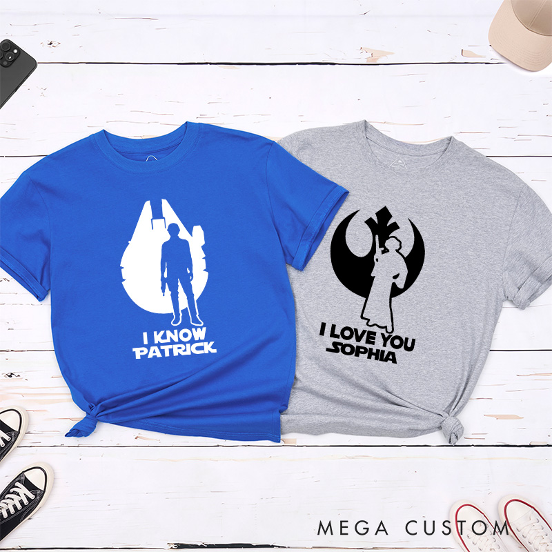 Personalized Star I Love You I Know Couple Matching Classic T-Shirts Honeymoon Shirt for Movie Lovers Valentines Day Just Married Shirt