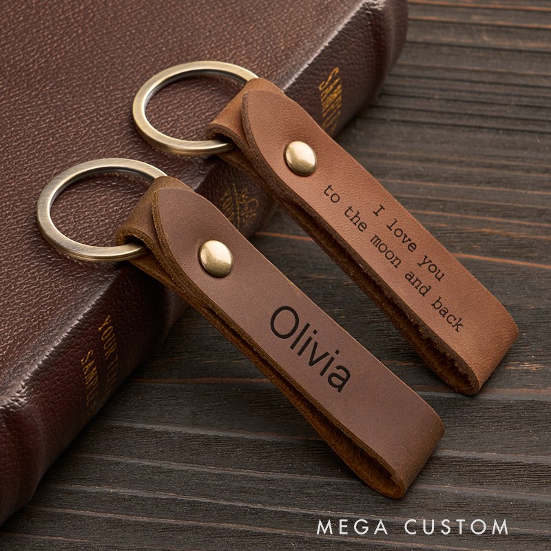 Personalized Leather Keychain for Men Custom Keychain with Name Engraved Leather Key Chain Anniversary Gift for Him Groomsmen Gift Birthday Gift for Dad Boyfriend Husband