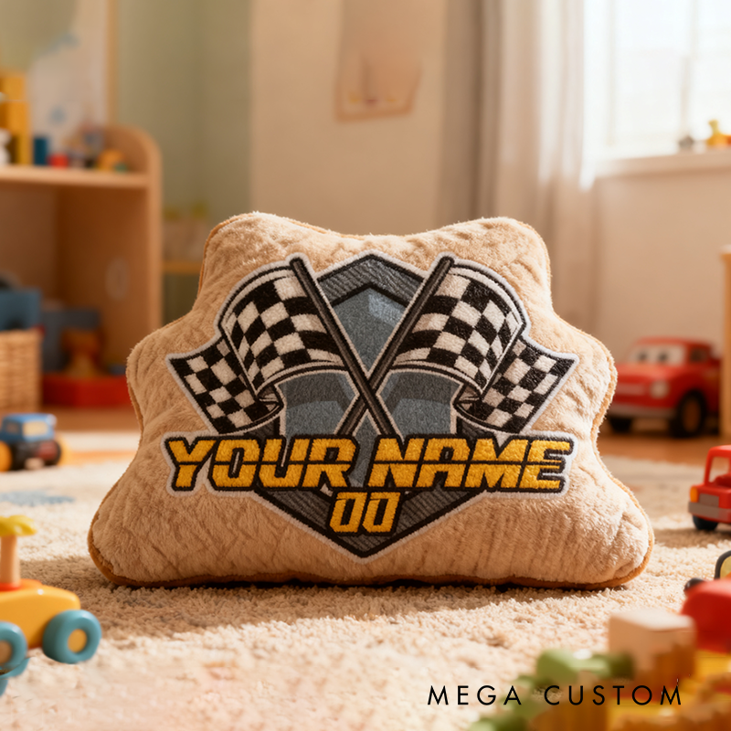 Personalized Racing Themed Pillow with Checkered Flags Racing Lover Gift Custom Name Graphic 3D Print Pillow 