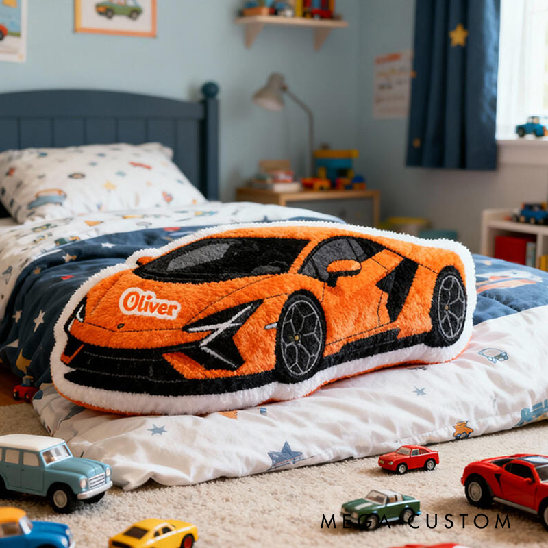Personalized Sports Car-Shaped Pillow Customizable with Your Name Cool Gift for Boys Custom Name Graphic 3D Print Pillow 