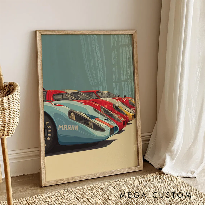 Personalized Classic Race Car Poster Vintage Motorsport Wall Art Print