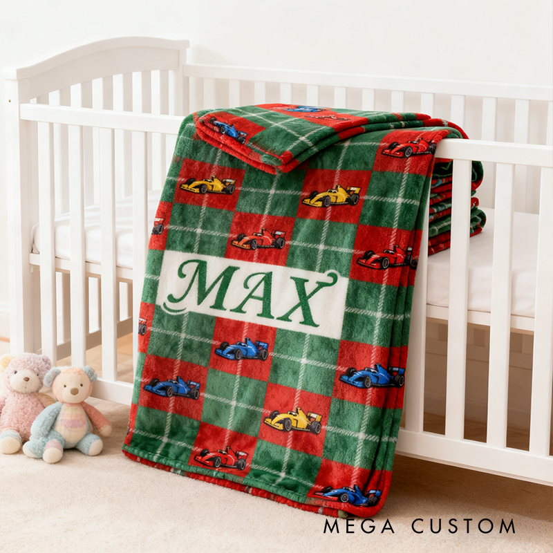 Personalized Racing Themed Blanket Custom Name Number Soft Cozy Sherpa Fleece Throw Blankets Sport Gift