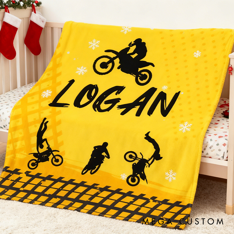 Personalized Motocross Blanket Custom Name Racing Car Blanket Xmas Gift
