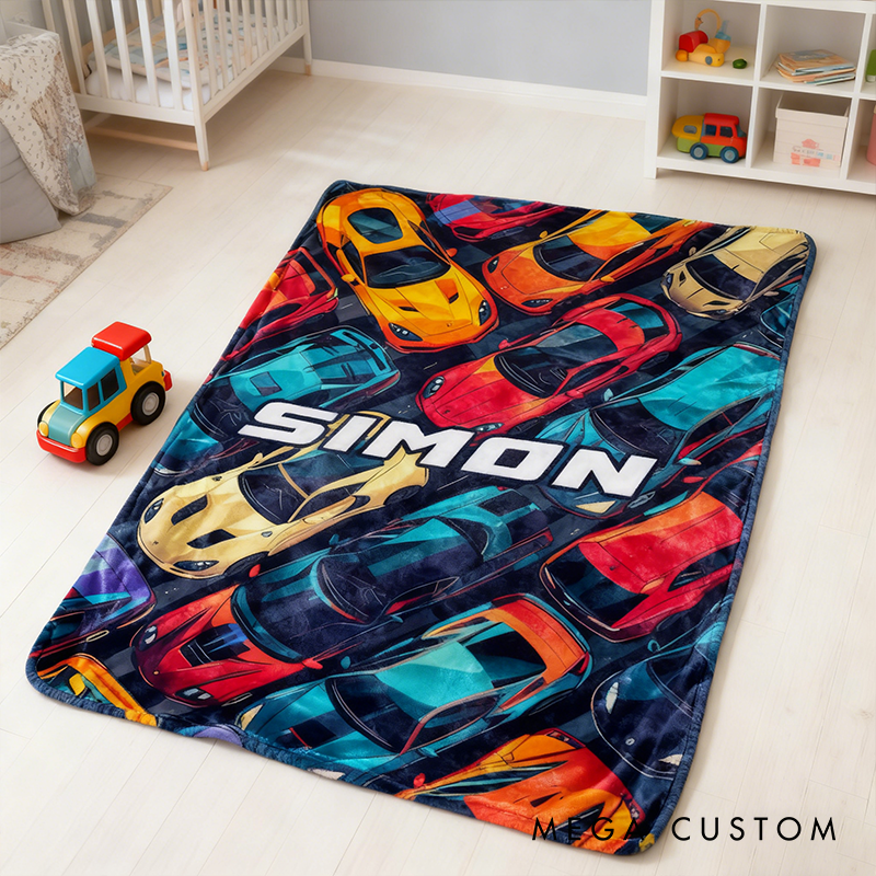 Personalized Sports Car Blanket Custom Name Racing Car Blanket Xmas Gift