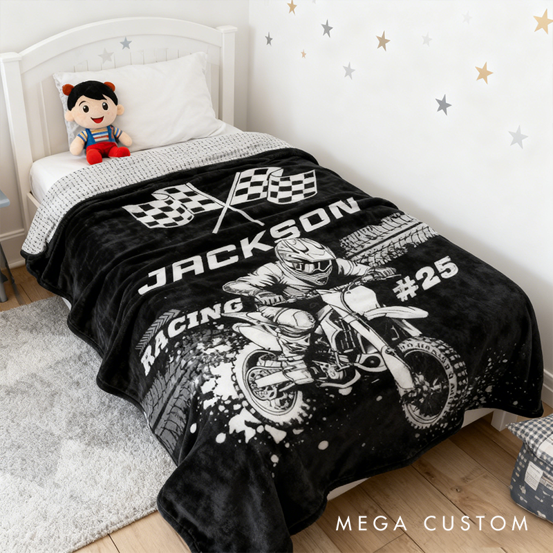 Personalized Dirt Bike Racing Blanket Custom Name Racing Car Blanket Xmas Gift