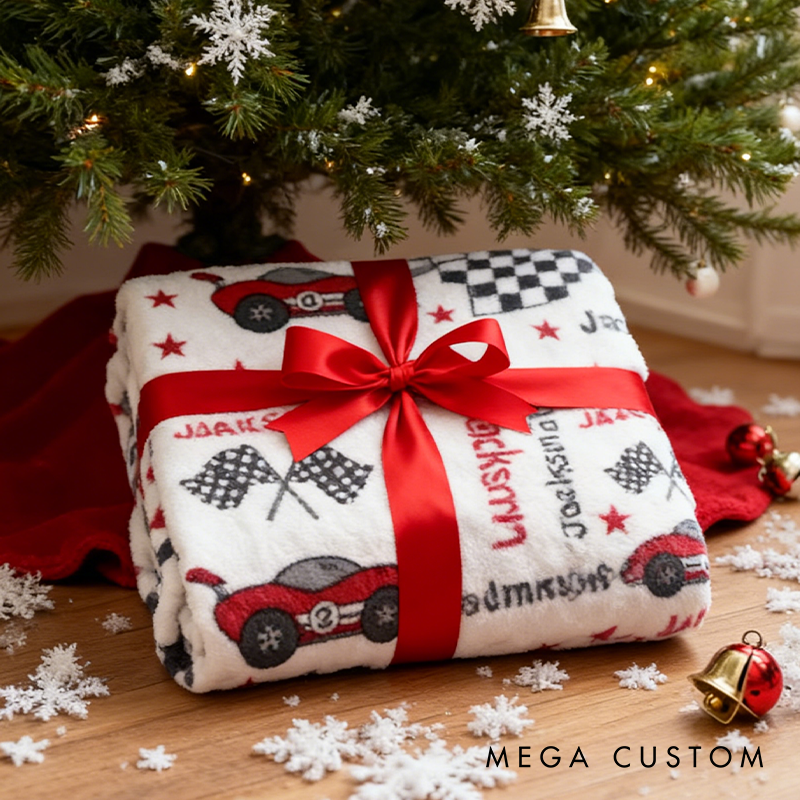 Personalized Racing Car Blanket Custom Name Racing Car Blanket Xmas Gift