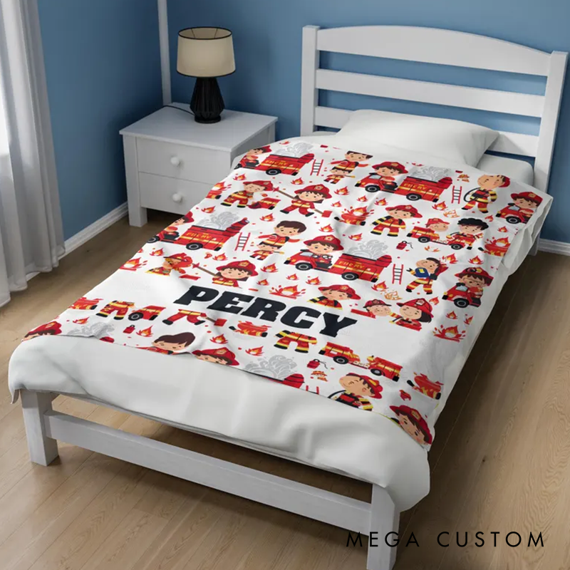 Personalized Firefighter Kids Blanket Customized Fireman Blanket Custom Name Blanket Boy Birthday Gift