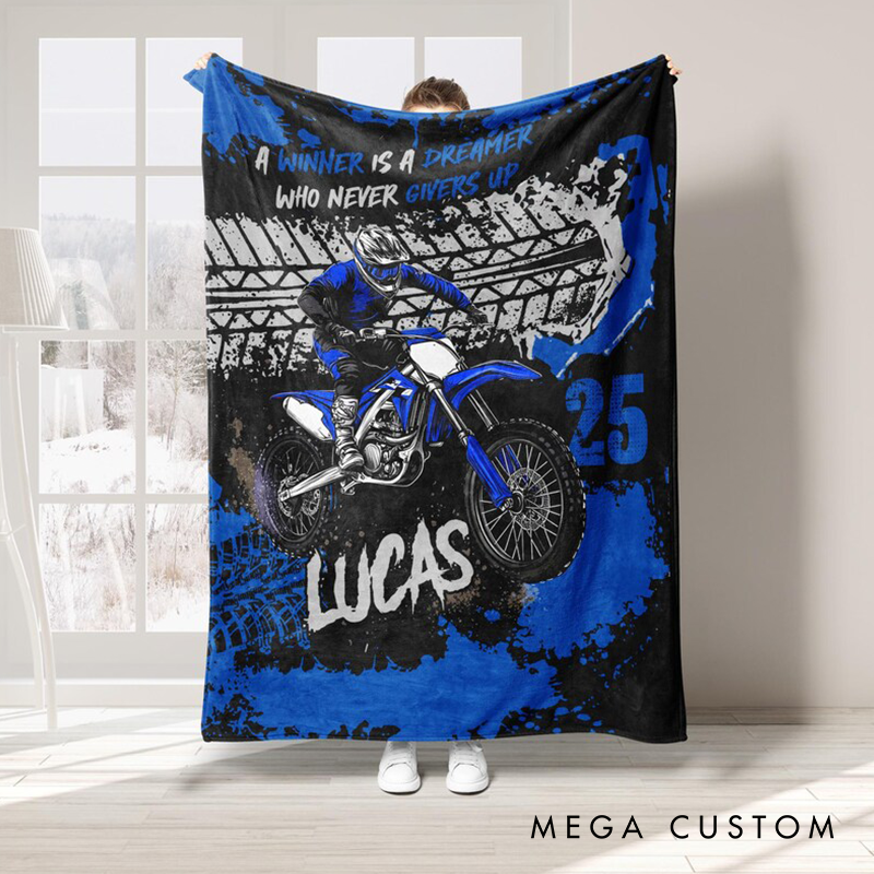 Personalized Racing Blanket Custom Motocross Throw Blankets Gift for Dad Husband Son Racer