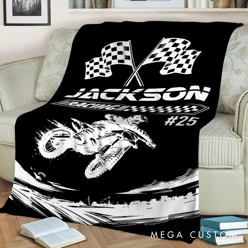 Personalized Racing Blanket Custom Motocross Throw Blankets Gift for Racer