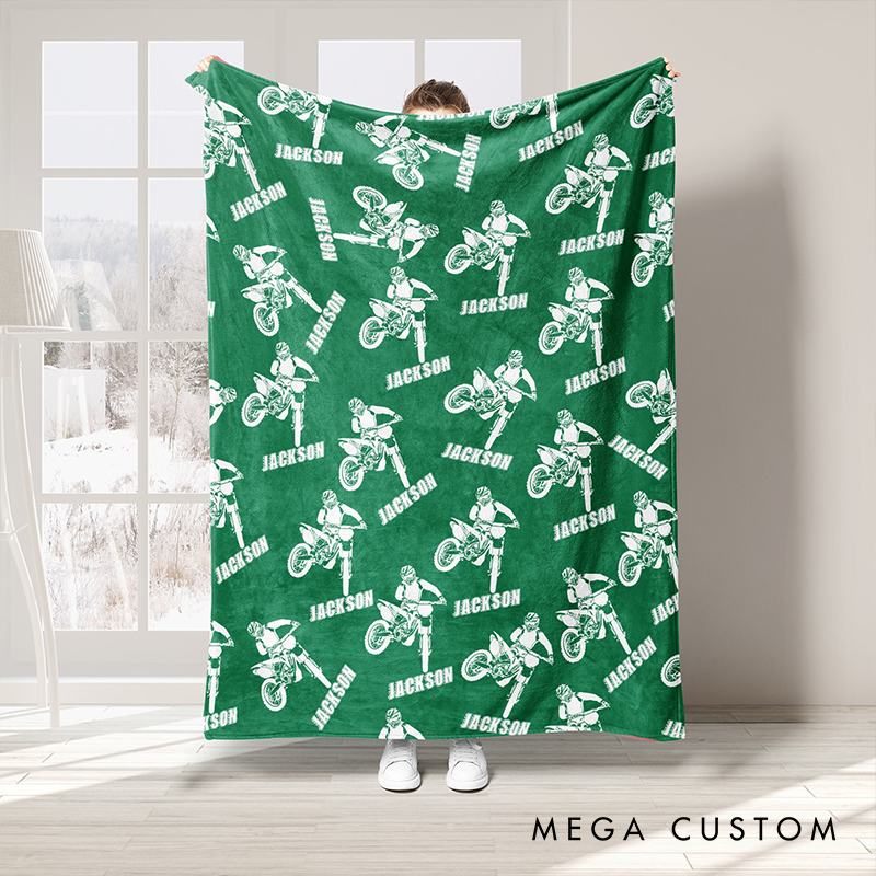Personalized Motocross Blanket Custom Name Throw Blankets Gift For Dad Racer