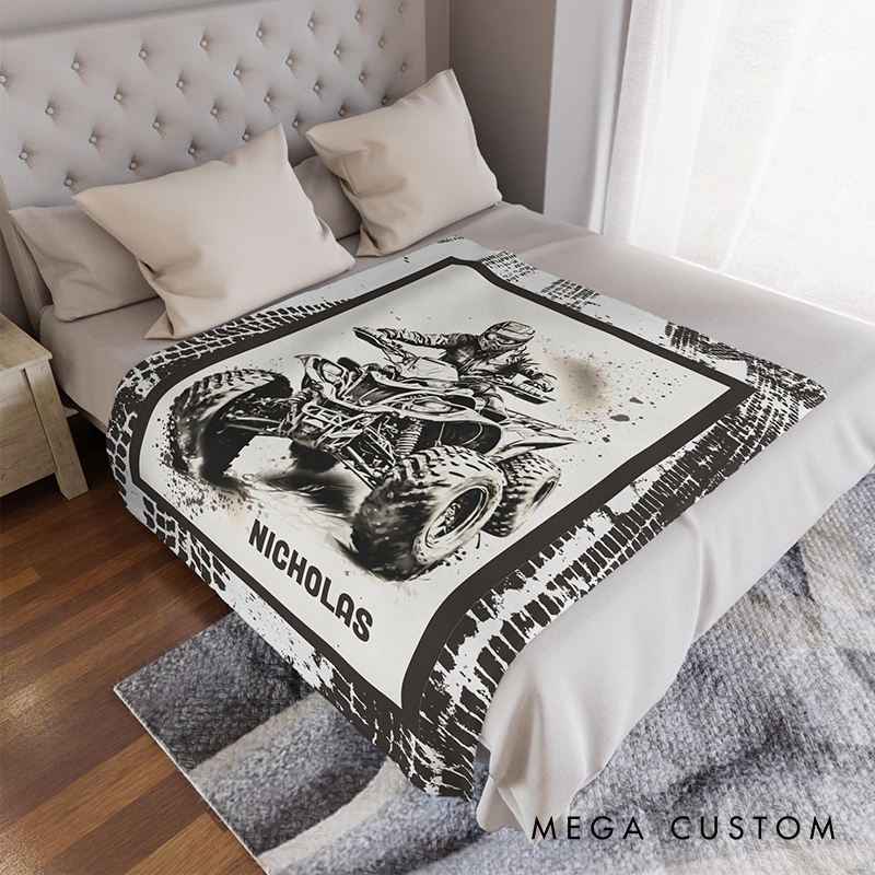 Personalized 4-Wheeler Blanket Four Wheeler Custom Name Blanket Motocross Gift For Racer Off Road Racing Gift Birthday Gifts 