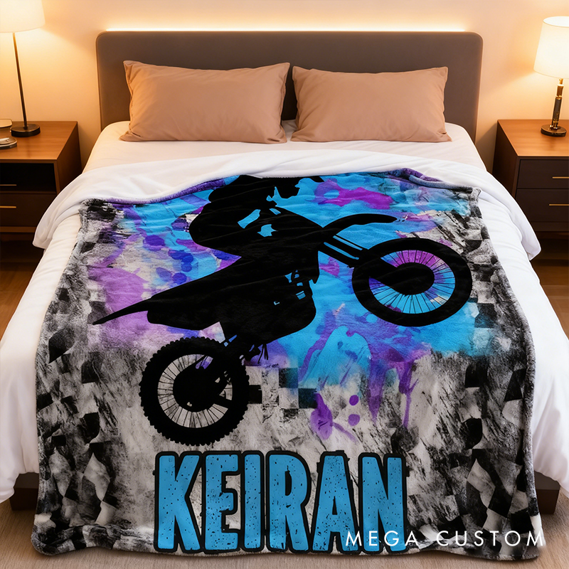 Personalized DirtBike Blankets for Boys Dirtbike Blanket Motocross Gifts for Children 