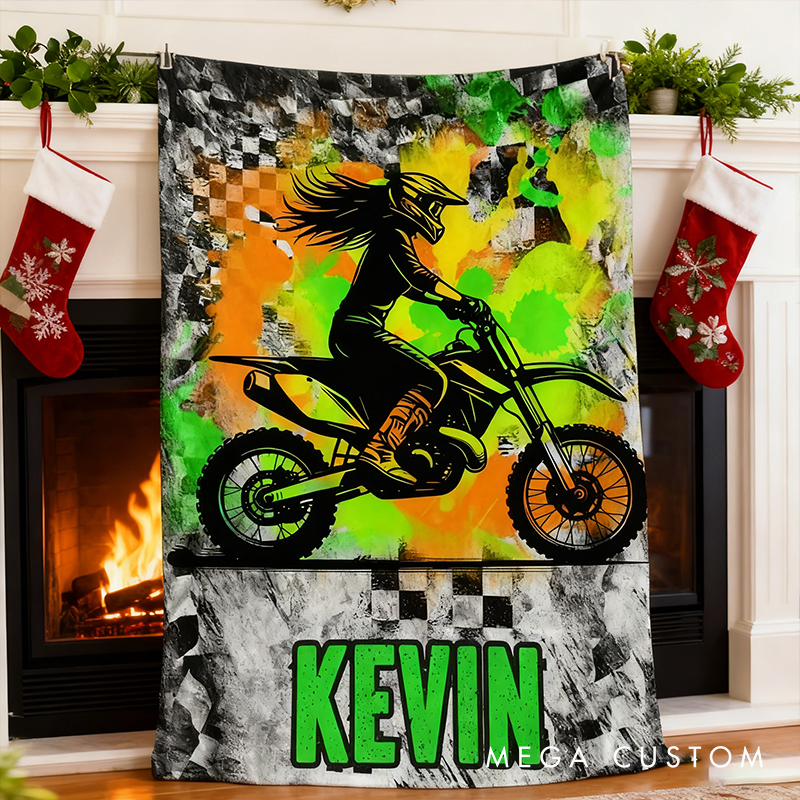 Personalized DirtBike Blankets for Girls Girls Dirtbike Blanket Throw Dirt Bike Bedroom Decor Motocross Gifts for Children and Teens Xmas Gift