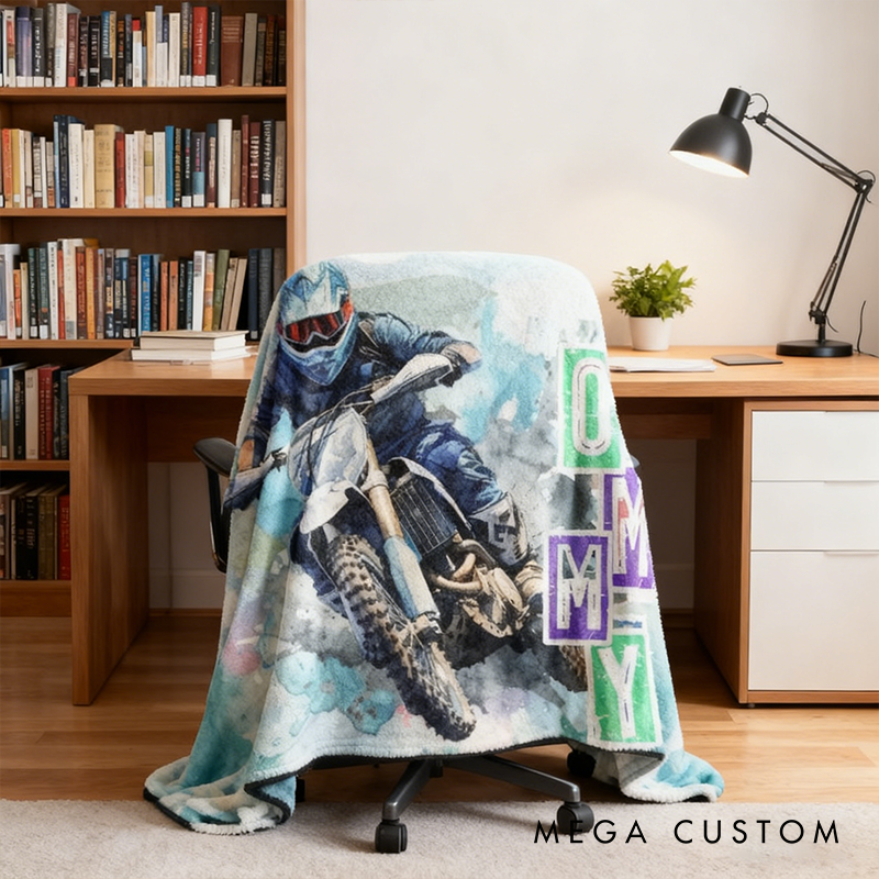 Personalized Dirt Bike Blankets Gift for Biker Boys Customable Motocross Gifts Xmas Gift