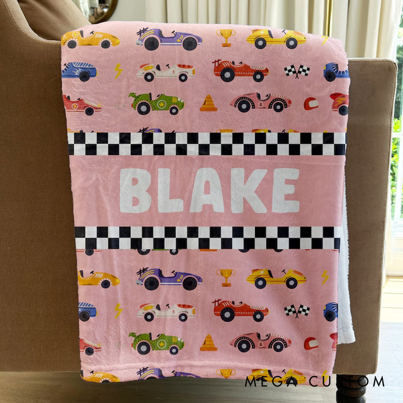 Personalized Race Car Blanket Custom Minky Fleece Baby Blanket