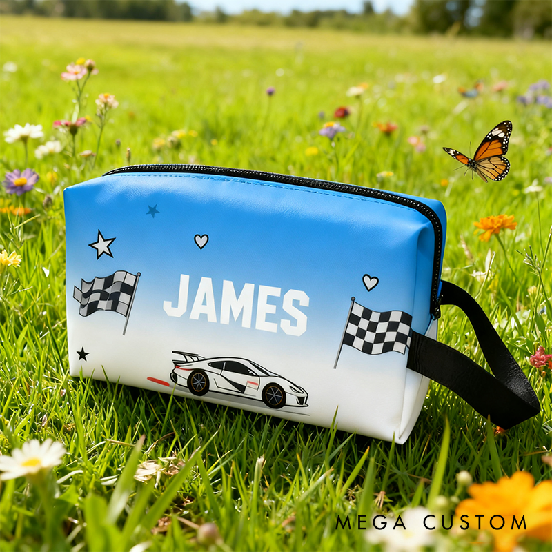 Personalized Race Car Cosmetic Pouch Custom Travel Beauty Bag The Ultimate Race Themed Makeup Organizer