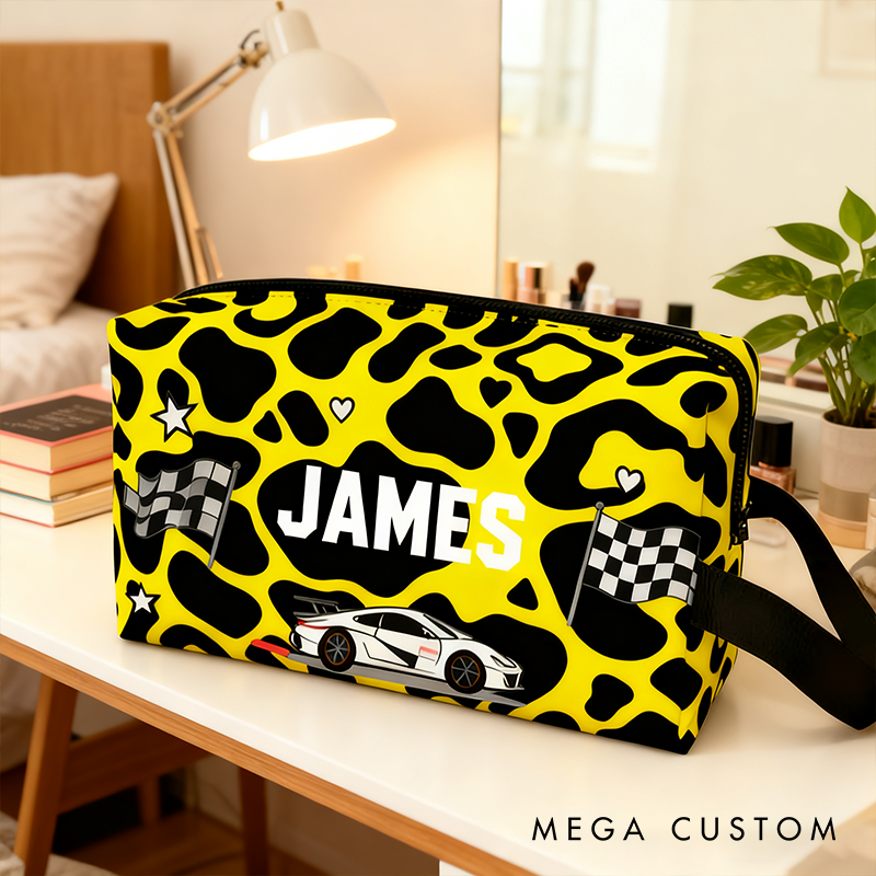 Personalized Race Car Cosmetic Pouch Custom Travel Beauty Bag The Ultimate Race Themed Makeup Organizer