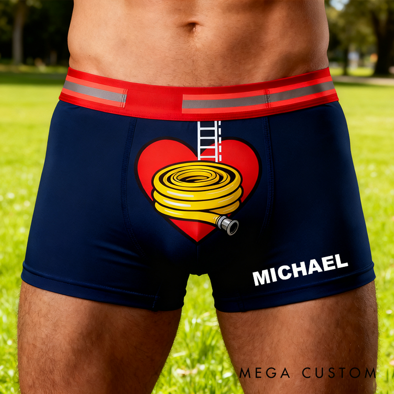 Personalized Firefighter Themed Boxer Briefs Custom Name Boxer Brief Underwear Valentine's Day Gift for Men