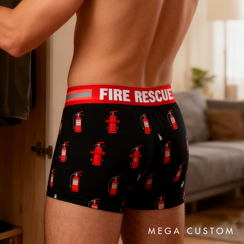 Personalized Firefighter Themed Boxer Briefs Custom Name Boxer Brief Underwear Valentine's Day Gift for Men
