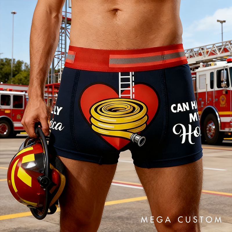 Personalized Firefighter Themed Boxer Briefs Custom Name Boxer Brief Underwear Valentine's Day Gift for Men