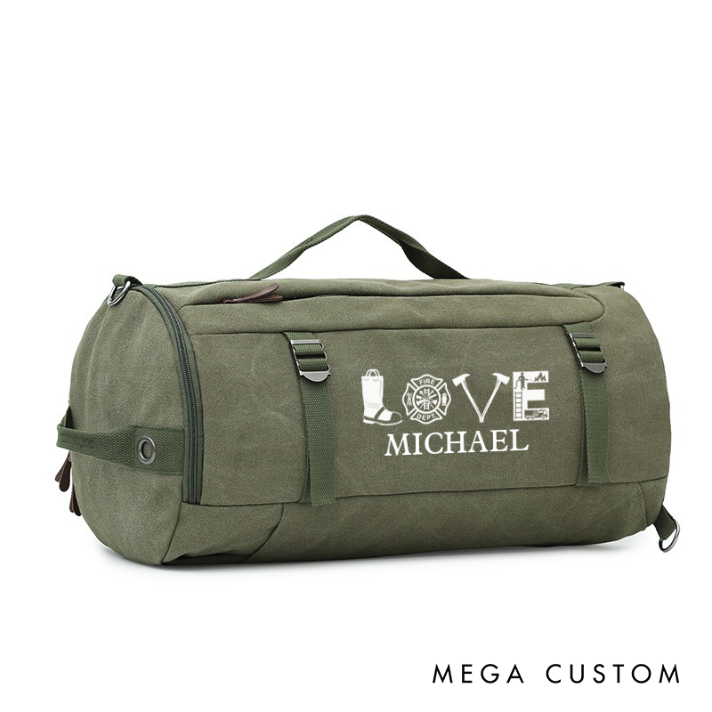 Personalized Firefighter Station Duffle Firefighter Gift for Him Custom Fire Dept Travel Gym Bag for Husband