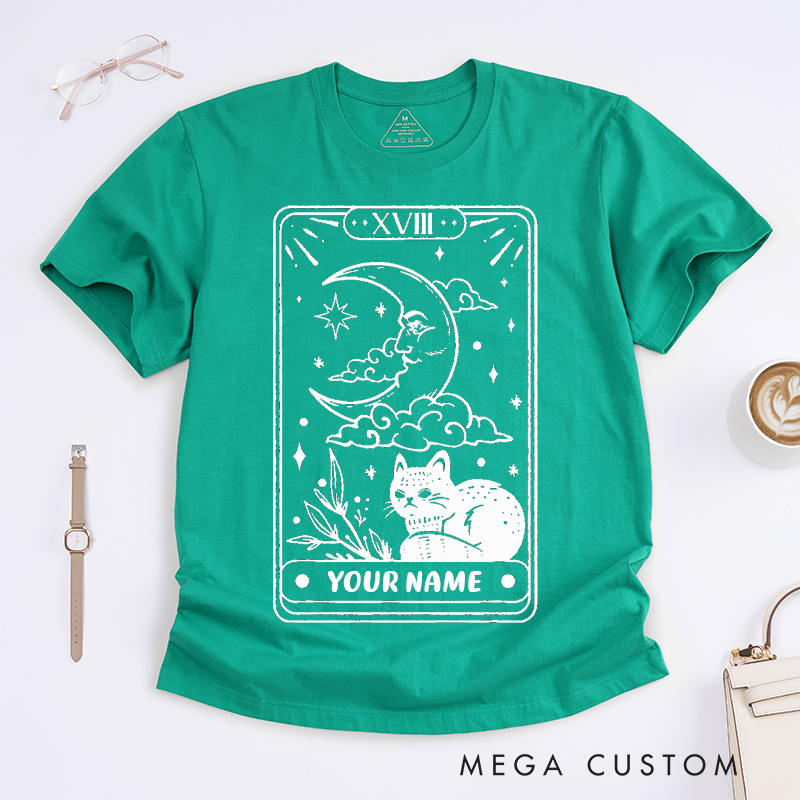 Personalized Tarot Lovers Classic T-Shirts The Moon Tarot Card Cat Meow T-Shirt Gift for Cat Lovers 