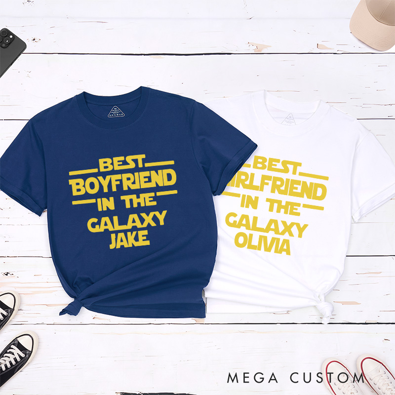 Personalized Best Couple in the Galaxy Matching Classic T-Shirts Honeymoon Shirt for Movie Lovers Valentines Day Just Married Shirt