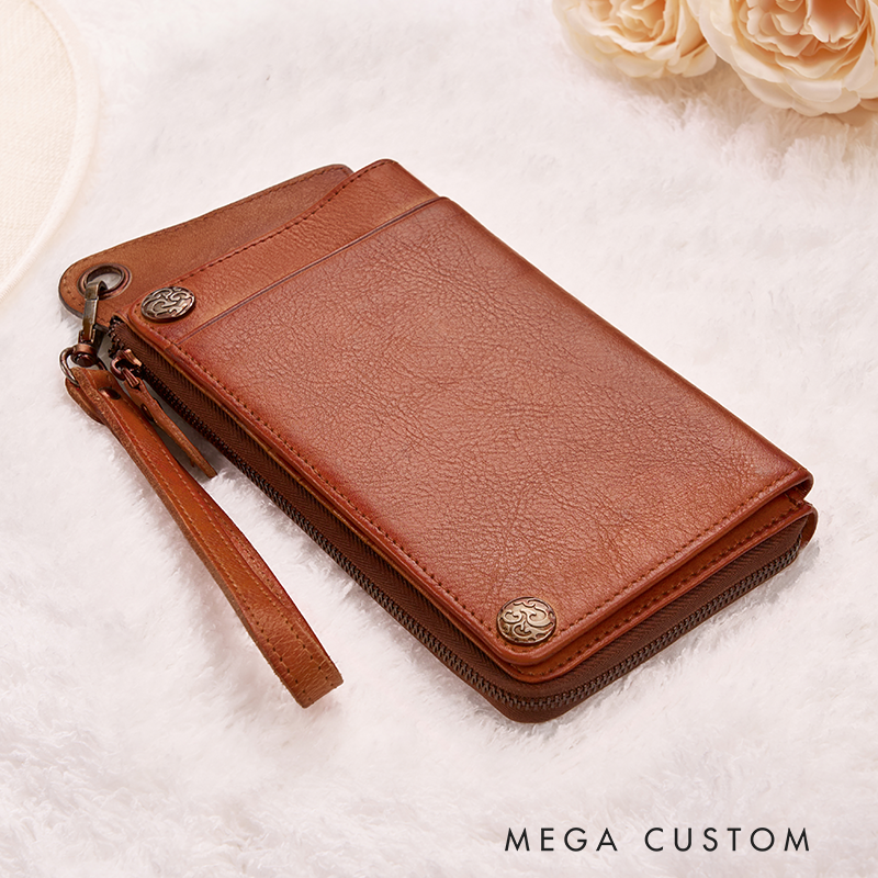 Personalized Leather Wallet For Her Birth Flower Women Wallet Engraved Leather Wallet Birth Flower Monogram Wallet Women's Purse Gift For Her Gift For Mother Birthday Gift