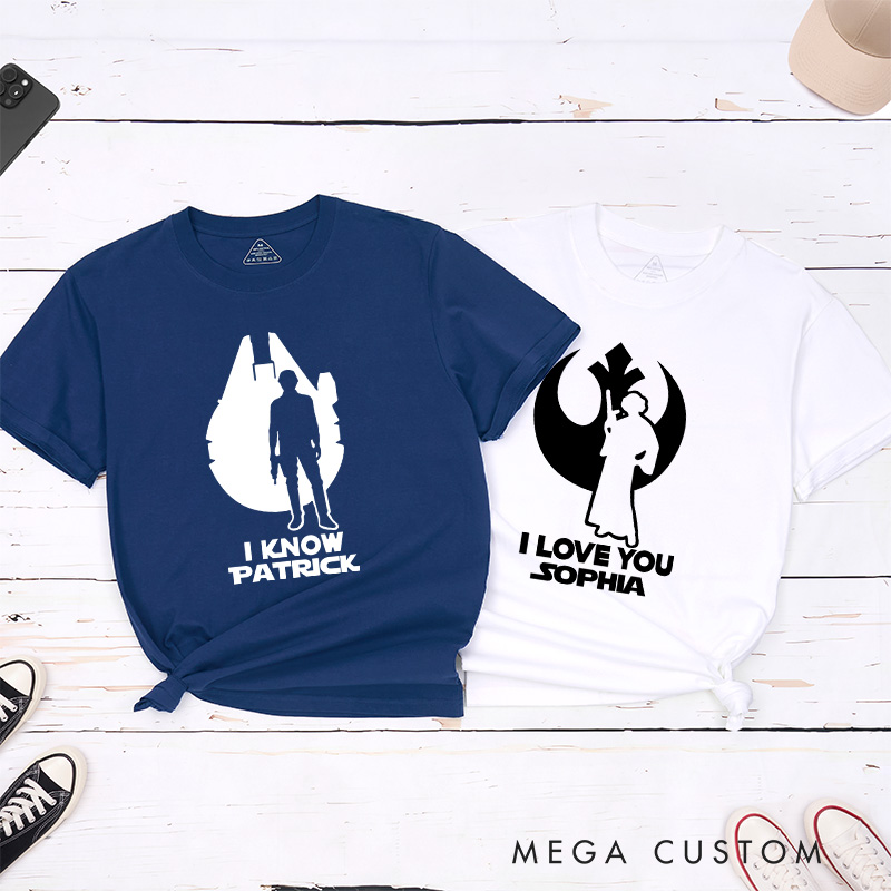 Personalized Star I Love You I Know Couple Matching Classic T-Shirts Honeymoon Shirt for Movie Lovers Valentines Day Just Married Shirt